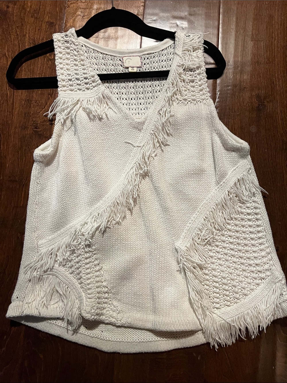 Anthropologie L Pacific Fringed Tank White Knit Fringe Blouse